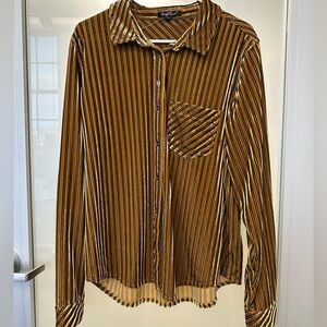 Velvet Heart women's button-up velvet striped blouse in gold and black size XL